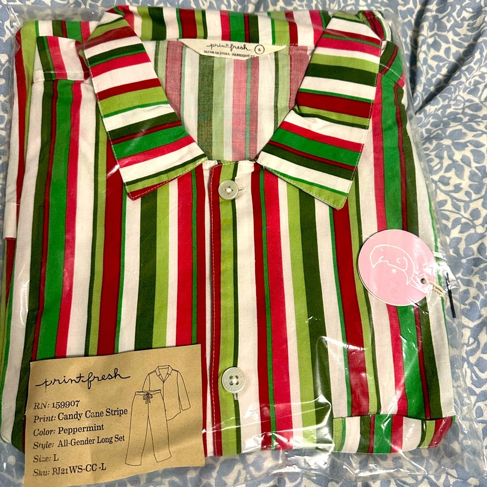 NWT, Christmas pajama two-piece set in green and red stripe